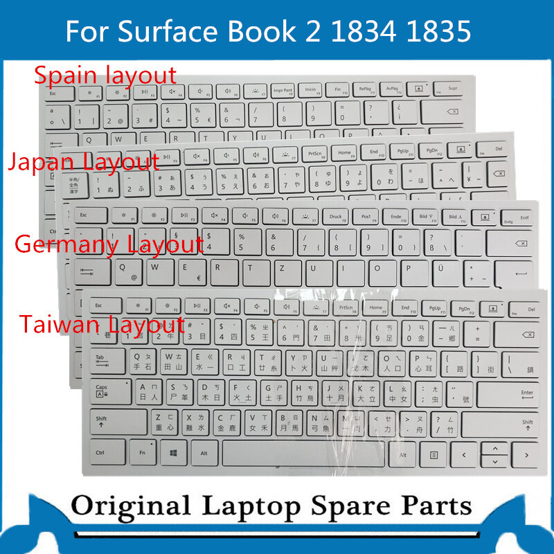 Teclado Original para Microsoft Surface Book 2, 13,5 pulgadas, KB, Alemania, Japón, diseño español, Taiwán, 1834, 1835