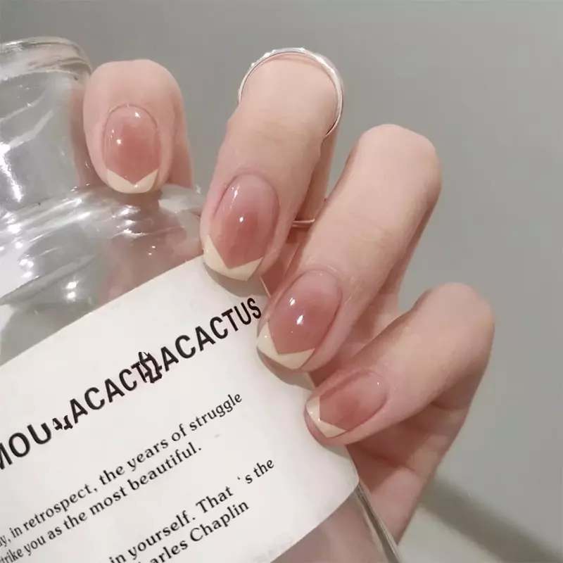 24Pcs unghie finte artificiali French Ballet Press On Nail Art senza soluzione di continuità rimovibile indossando unghie finte riutilizzabili punte per unghie a copertura totale