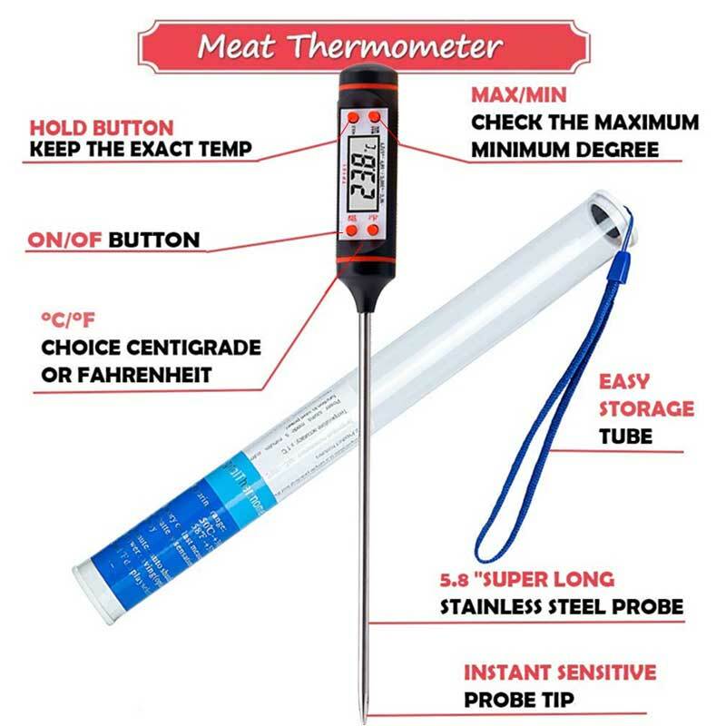 Цифровой термометр для жарки из нержавеющей стали с термостойкой ручкой ЖК-дисплей с кнопками