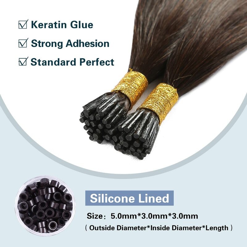 Straight Microlink I Tip estensioni dei capelli Remy I Tip estensioni dei capelli umani 100 fili/confezione marrone scuro #2 capelli vergini Micro Loop