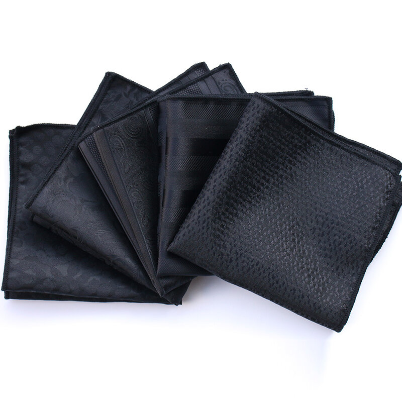 Pañuelo cuadrado de bolsillo negro clásico para hombre, pañuelo de Cachemira de poliéster de estilo británico, pañuelo Formal para el pecho, toalla de bolsillo para traje