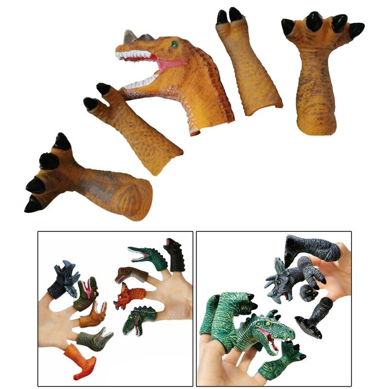 Mainan boneka jari dinosaurus, 5 buah dekorasi kartun mainan jari kepala hewan mandi untuk anak-anak pendidikan dini