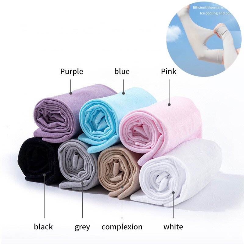 1Pair Ice Sleeves Women's Sun Protection Sleeves Summer Outdoor Sports Cycling Arm Sleeves Men's Sleeves Cool Ice Silk Sleeves