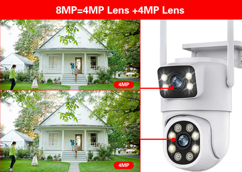 External 4K 8MP PTZ Wifi Camera Dual Lens Screen Auto Tracking Outdoor Security Protection CCTV Surveillance 4MP IP Camera iCSee