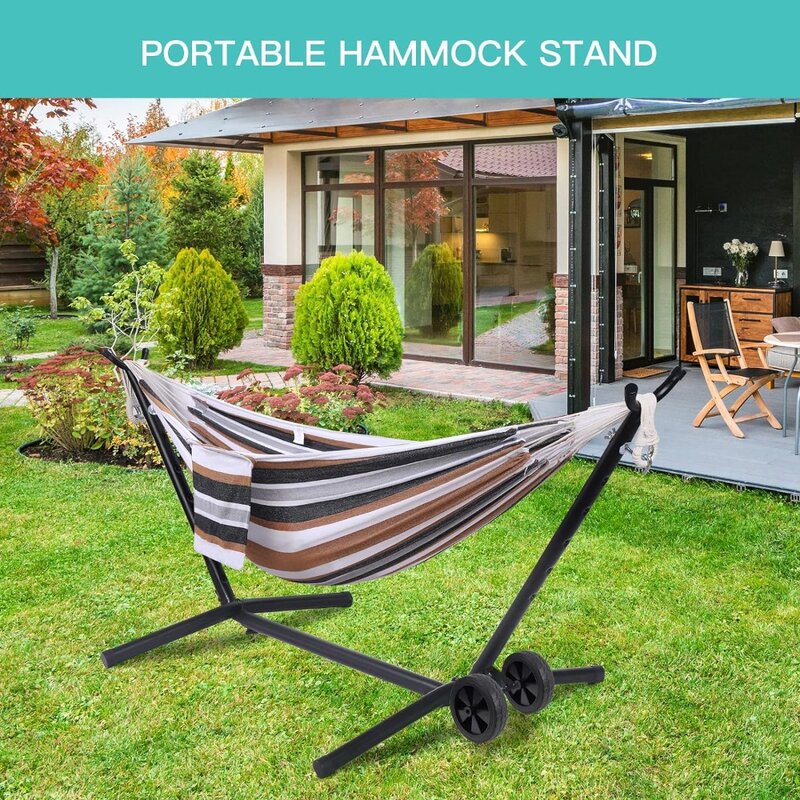 Portable Hammock with Stand Included with Wheels Outdoor Double 2 Person Heavy Duty Hamacas con Base 450 lb Capacity
