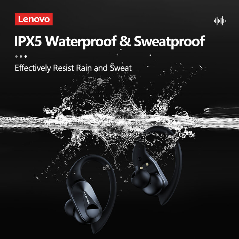 Lenovo-LP75 TWS Fones de Ouvido Esportivos Bluetooth 5.3, Fones de Ouvido Sem Fio, Impermeável, Hi Fi, Estéreo, Redução de Ruído, Fones de Ouvido Microfone, Novo