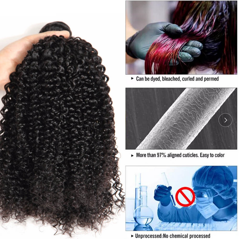 Brazilian Wave Hair Extensions, Unprocessed Curly Bundles, Kinky Cabelo Humano, Tecelagem, Sem Emaranhado, 10A, 100% Cabelo Humano, 1 Pc, 3 Pcs, 4 Pcs