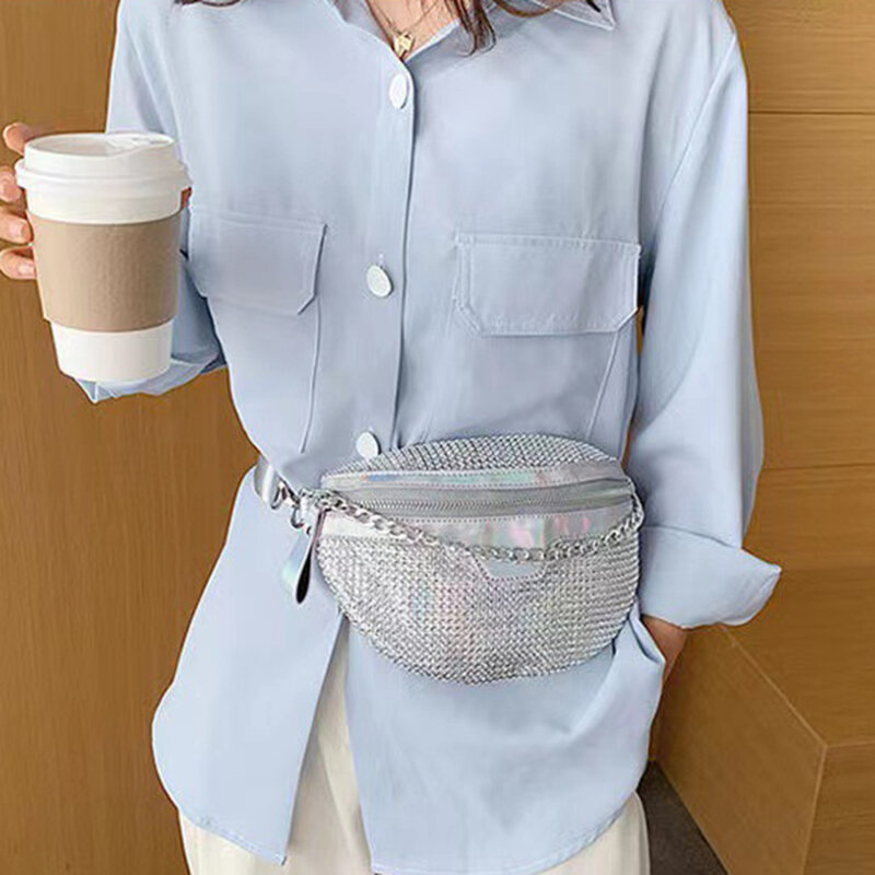 Модная женская нагрудная сумка в стиле панк, забавная блестящая дорожная Сумочка через плечо, нагрудной мешок для телефона, поясной кошелек, Женская поясная сумка