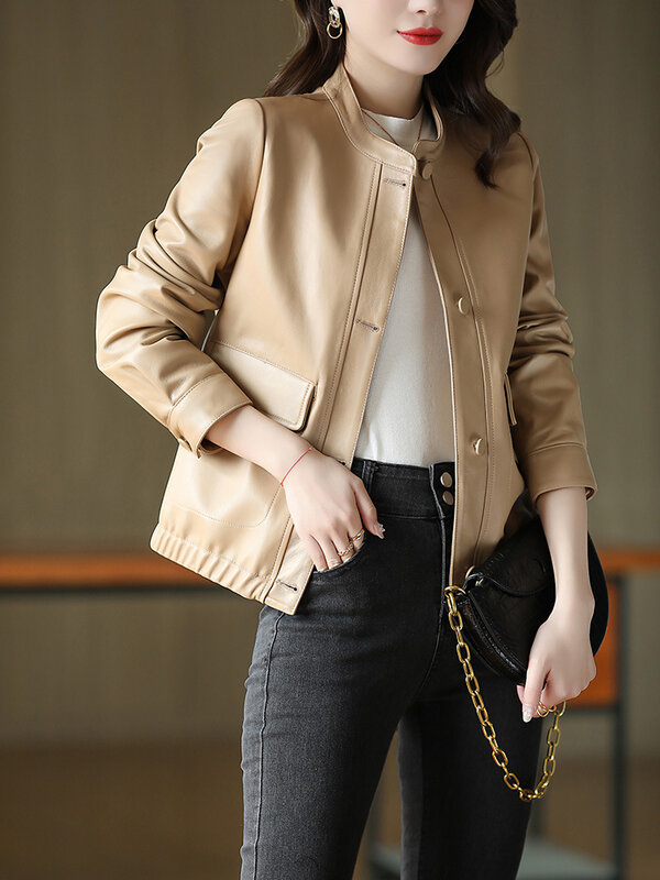 AYUNSUE giacca in vera pelle donna 2023 primavera autunno vera pelle di pecora cappotto giacche corte in pelle colletto alla coreana jaqueta feminina