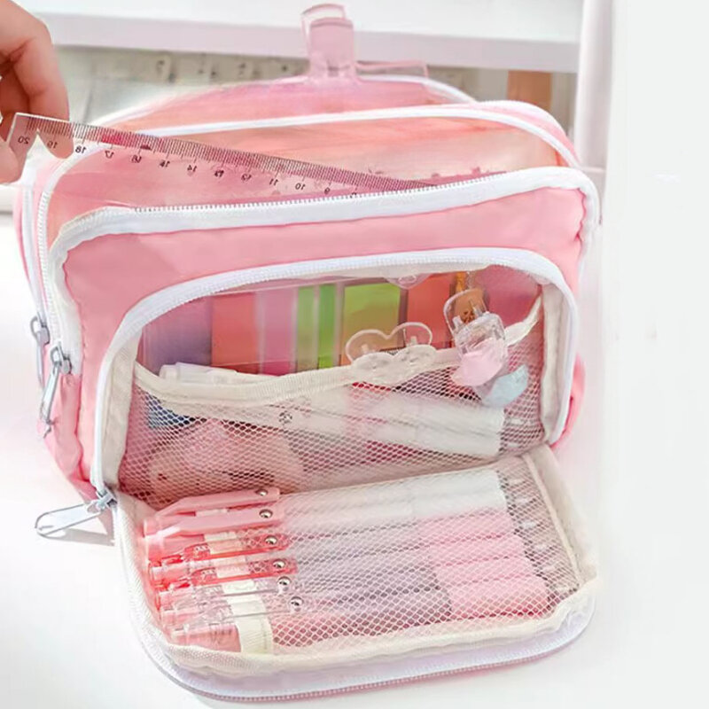 Женская вместительная Эстетическая сумка для карандашей, школьный держатель для ручек, милые канцелярские принадлежности, простой стиль, фотокарандаш на молнии