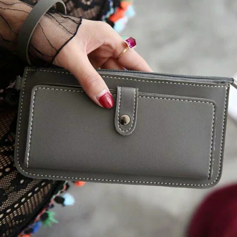 Moda ze skóry PU długie portfele damski portfel ręczny wielofunkcyjny z wieloma pozycyjnymi portfel dla ucznia zapięcie na zamek błyskawiczny sprzęgła