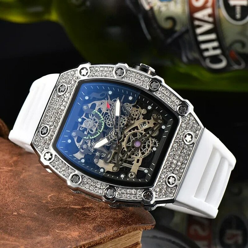 RM Quartz Watch with Diamond for Men, Casual Waterproof Watch, AAA Quality, 3 Agulha Mecânica, Top Luxury Brand, Fashion