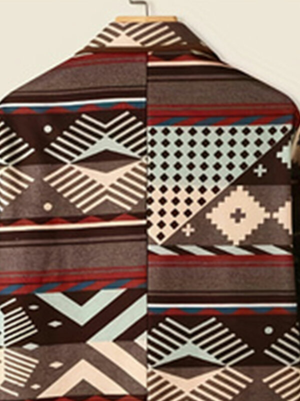 Plus Size geometrisches Muster Mantel, lässiger Langarm Revers Mantel für Frühling & Herbst, Damen Plus Size Kleidung