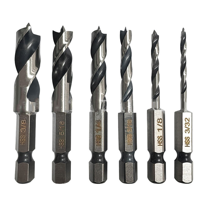 1/4inch Hex Handle Drill Bit Set HSS High Hardness Imperial Magnetic Three-pointed Tool Two-groove Woodworking