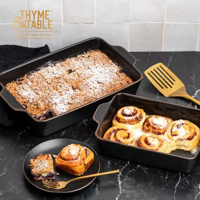 Thyme & table長方形のstoneware baker、onyx、2パック