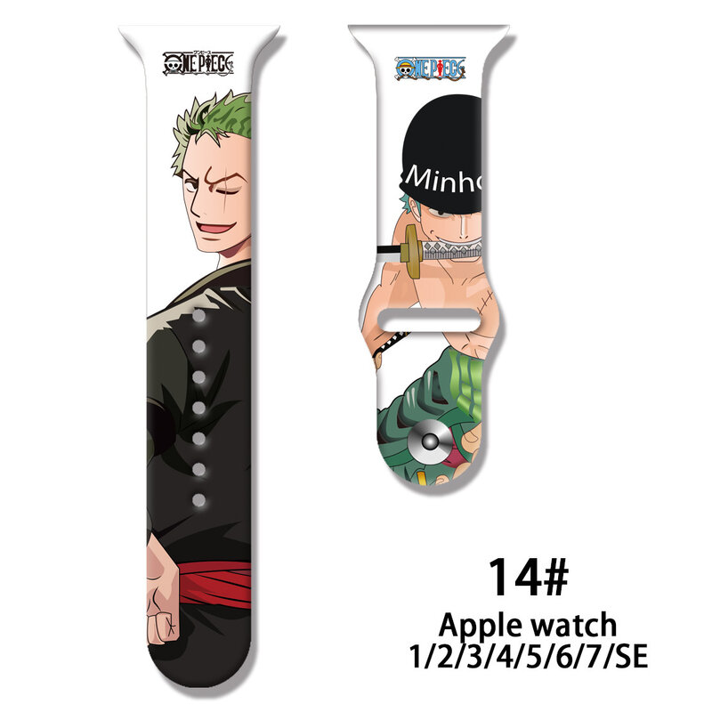 One Piece Luffy Anime Figure Strap para Apple Watch, 38mm, 41mm, 42mm, 45mm, Band 1, 2, 3, 4, 5, 6, 7SE, Naruto, banda substituição