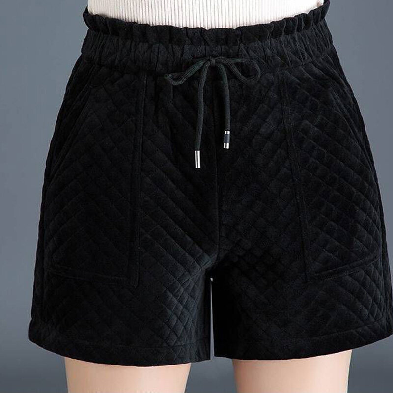 2023 New Women's Clothing Fashion Loose Casual Solid Color Elastic Waist Patchwork Lacing Drawstring Pocket Simplicity Shorts