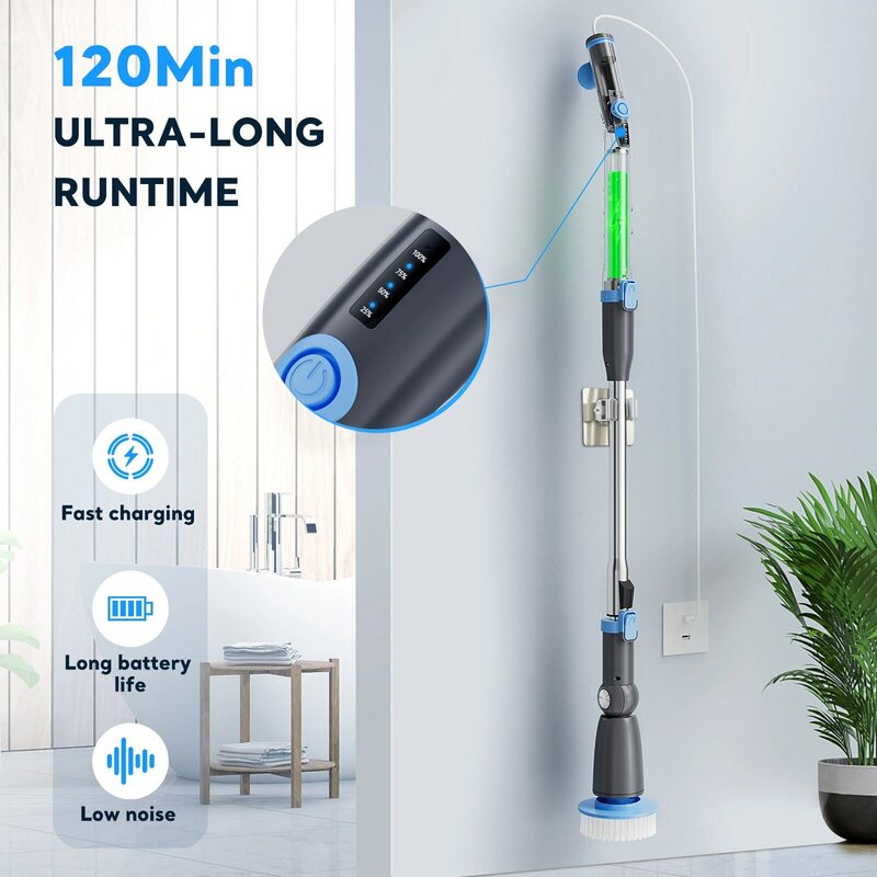 Multifuncional Escova de limpeza elétrica, Cordless Handheld Shower Scrubber, Spin Cleaner, Banheiro e Cozinha Ferramenta, 7Pcs Cabeças