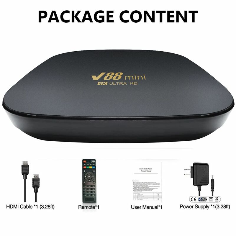 V88 mini smart tv box 1gb ram conjunto superior caixa h3 quad core 2.4g wifi tv receptores com adaptador de carregamento controle remoto cabo hd rj45