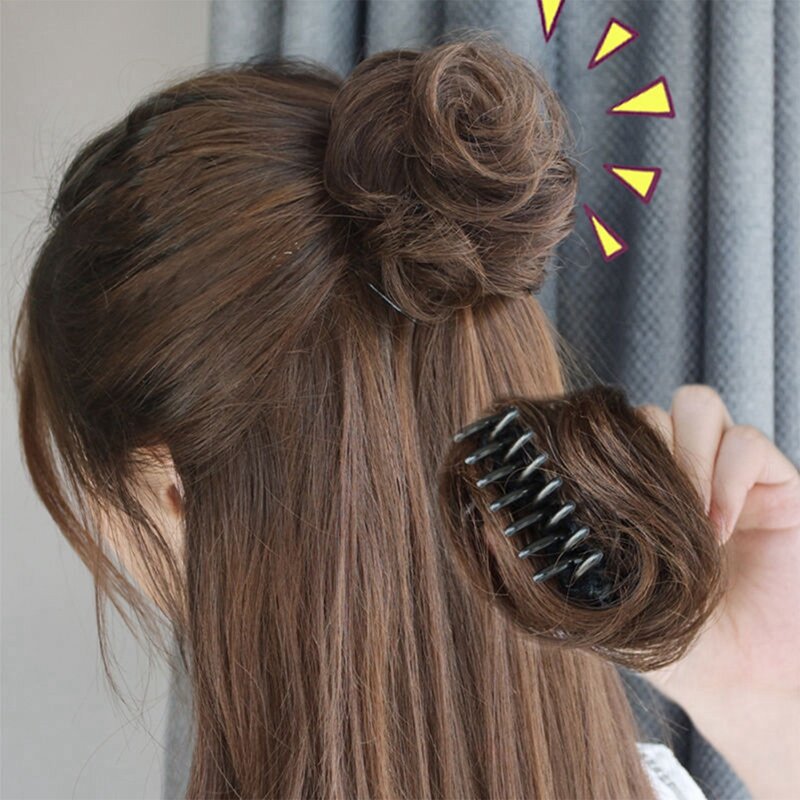 Clip artiglio sintetico estensione dei capelli panino per capelli testa di polpetta accessori per capelli disordinato dritto Clip-in ciambella panino