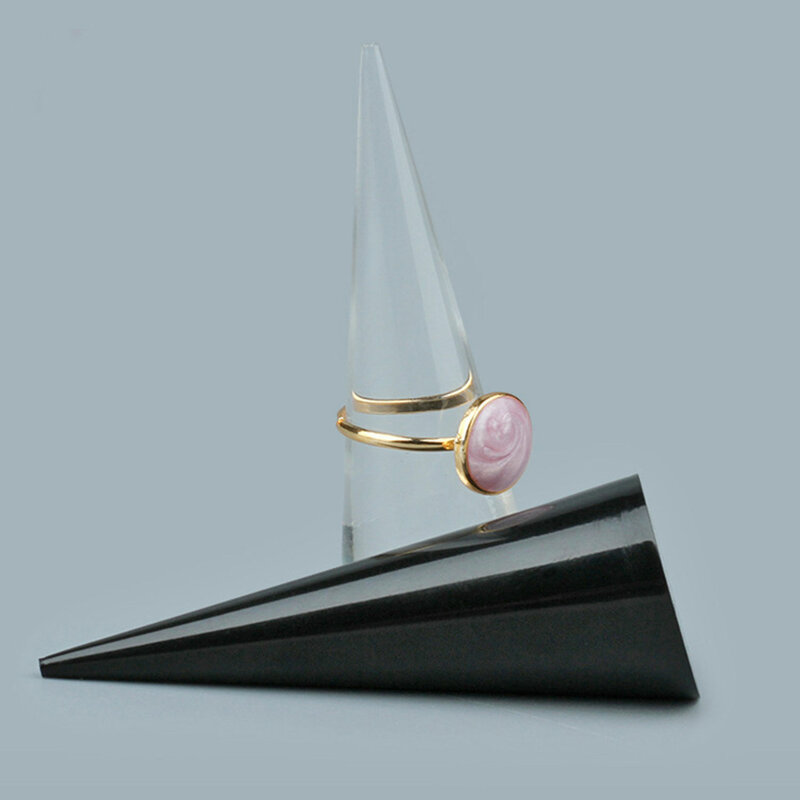 Titular do anel de cristal acrílico transparente Anel Display Suporte de jóias para exibição de anel de casamento Cone Rings Showcase Stand 1Pc Lot