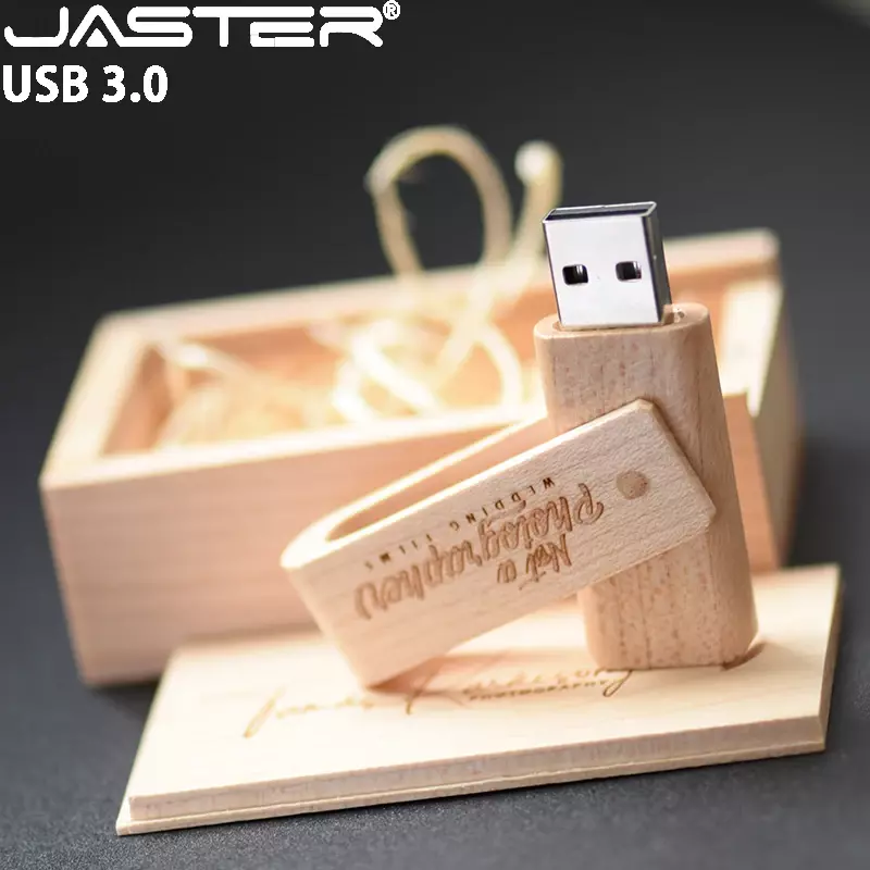 JASTER-memoria USB 3,0 con logotipo personalizado, Pendrive con caja de madera, 4GB, 8GB, 16GB, 32GB, 64GB, 128GB, regalo