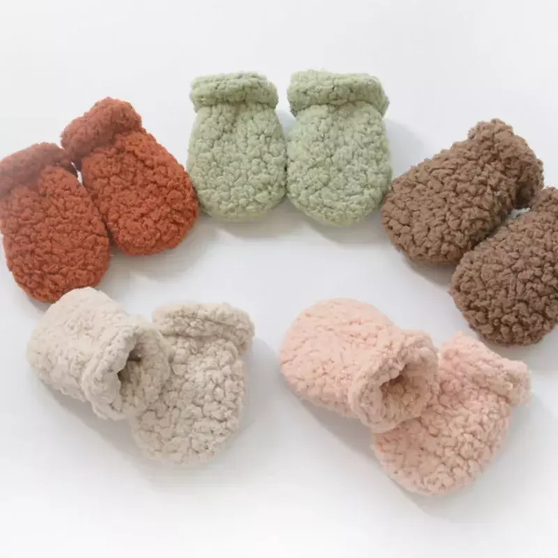 Luvas estilo europeu para recém-nascido, série de cores sólidas, luva de lã quente para menino e menina, outono e inverno, 1 par