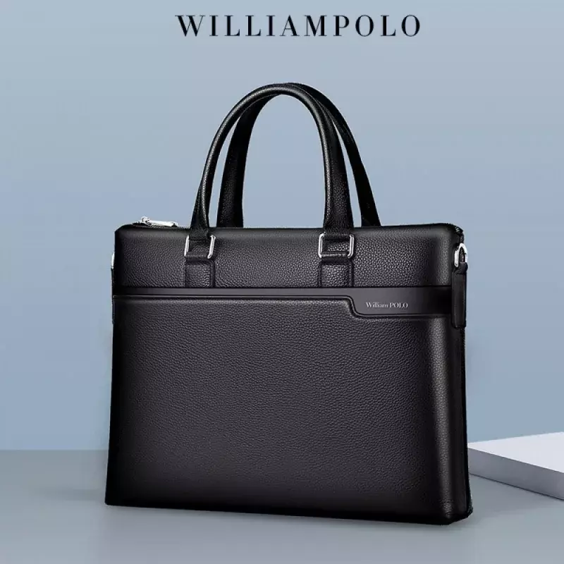 2024 New Arrival Briefcases Mainland China Guangdong Williampolo Genuine Leather Cow Leather Zipper Letter Men Business Polyeste