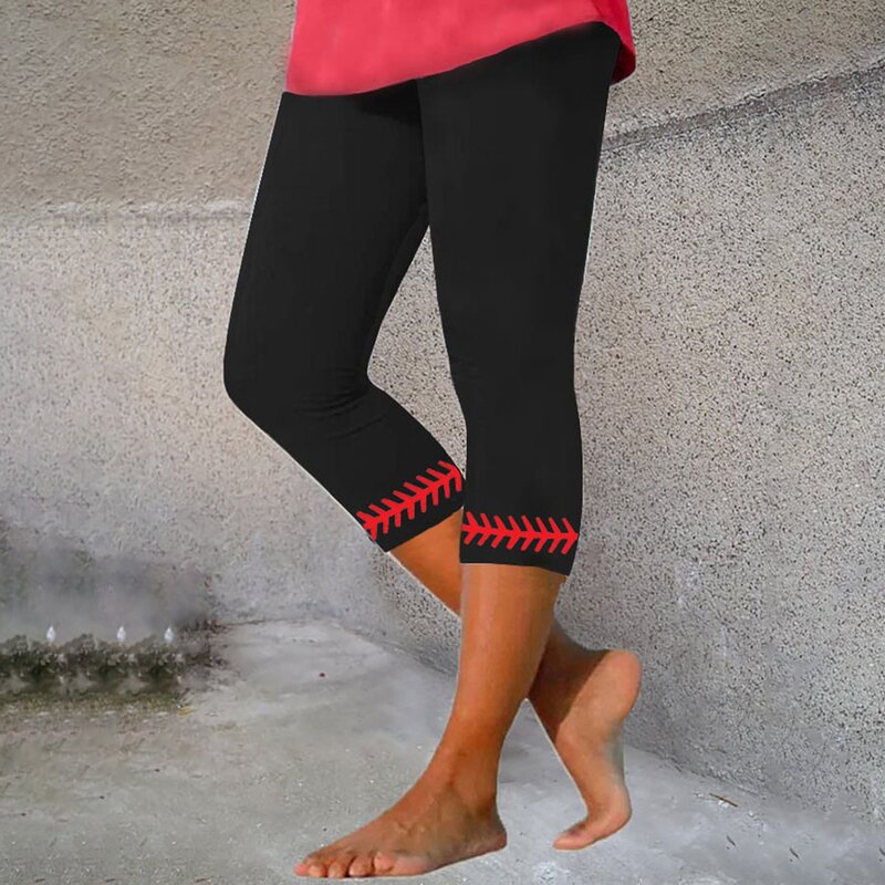 กางเกงเลกกิ้งเอวสูงสำหรับผู้หญิงกางเกงวิ่งแบบยืดพิมพ์ลายเบสบอลกางเกงกางเกงเข้ารูปไร้รอยต่อ