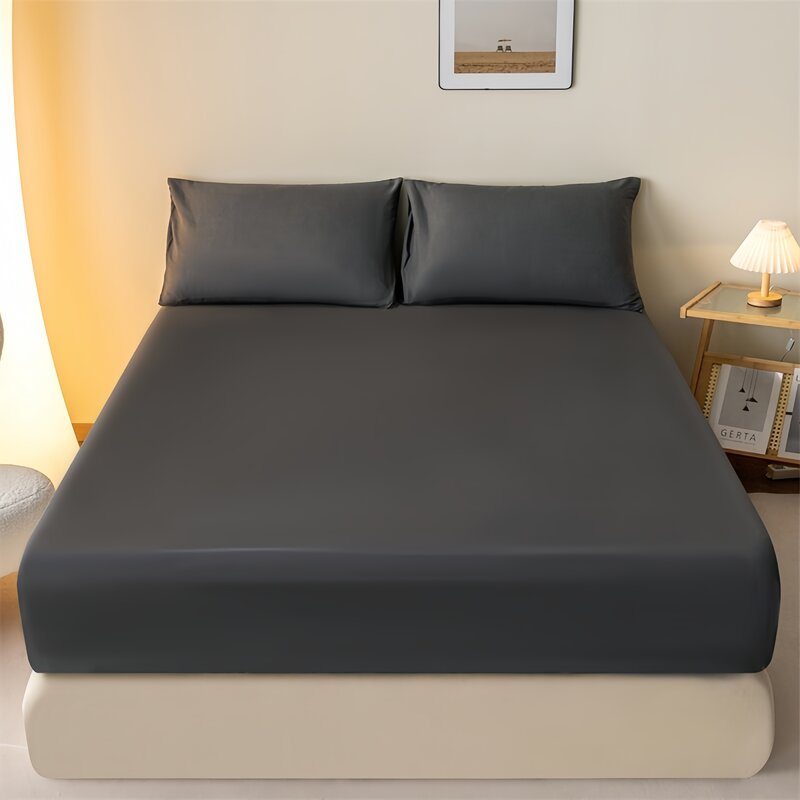 Upzo-Solid Color Series Polyester Fitted Sheet 1pcs Queen Size Bed Sheets Set of Sheets 180x200 Sheet With Elastic Band 150*200