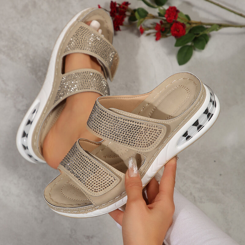 2024 Hot Sale Basic Women's Slippers Fashion Crystal Casual Slippers Women Summer Solid Peep Toe Slippers Women Shoes Female
