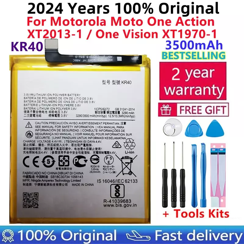Bateria de substituição para Motorola, Moto One Action, XT2013-1, One Vision XT1970-1, KR40, original, 3500mAh, novo, 100%