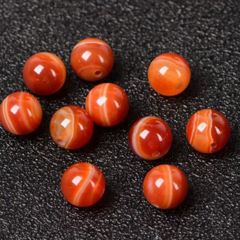 DIY Handmade Jewelry Material Accessories Red Stripe Agate Semi Finished Round Beads Jade Marrow Beads Loose Beads