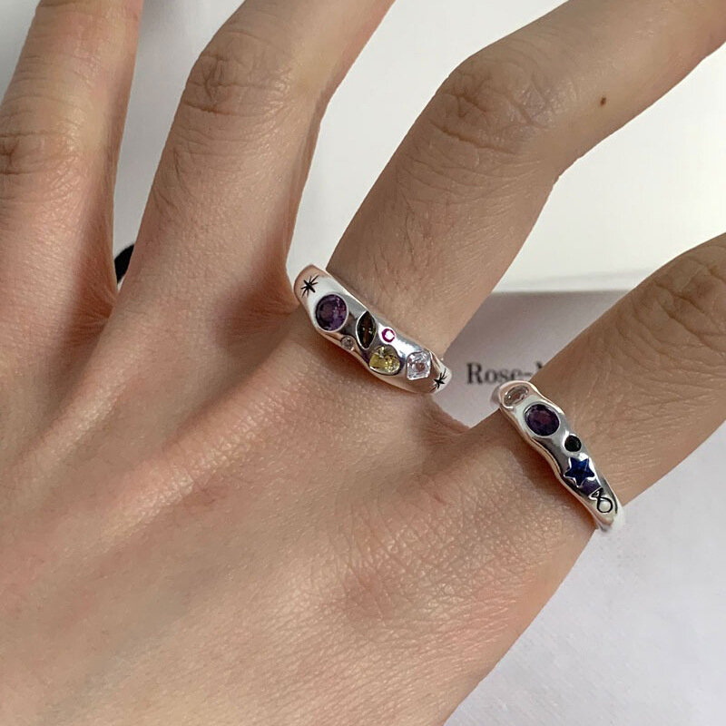925 Sterling Zilveren Eenvoudige Kleurrijke Hart Steen Ringen Voor Vrouwen Geometrische Mode Smiple Open Handgemaakte Allergie Party Sieraden Geschenk