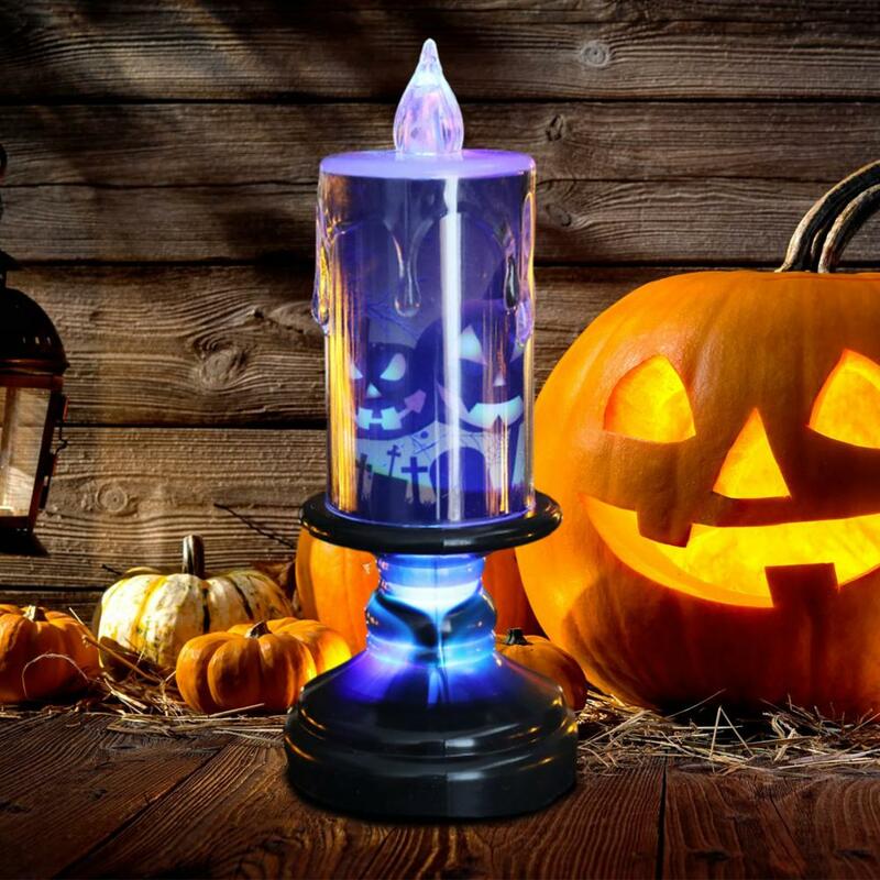 Spooky Candle Light Halloween Candle Light Spooky Skulls Pumpkins Ghosts Battery Operated Led Candle Lamp for Halloween Home