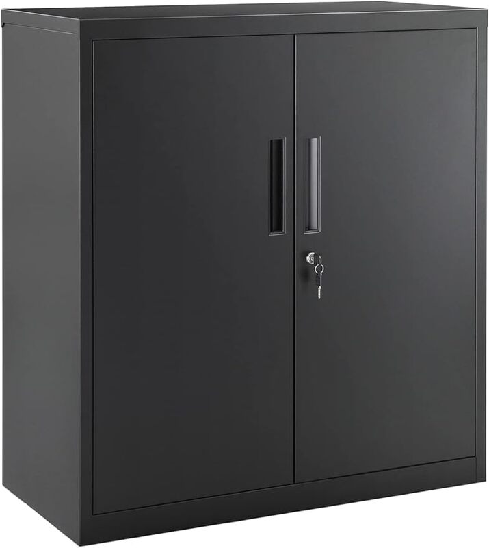 Armario de garaje de Metal con puertas y estantes, gabinete de almacenamiento para oficina en casa, garaje y lavadero, negro, gris, plateado