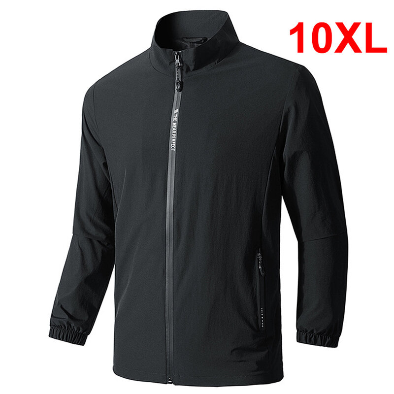 Plus Size 10XL Windbreak Jacket Men Fashion Casual Solid Color Jackets Coat Spring Autumn Camping Jacket Male Outerwear Black