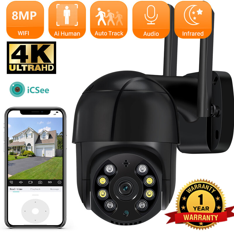 ANBIaffiliés-Caméra de surveillance extérieure PTZ IP WiFi HD 8MP/4K (Speed avant), dispositif de sécurité sans fil, avec suivi automatique, pour maison connectée