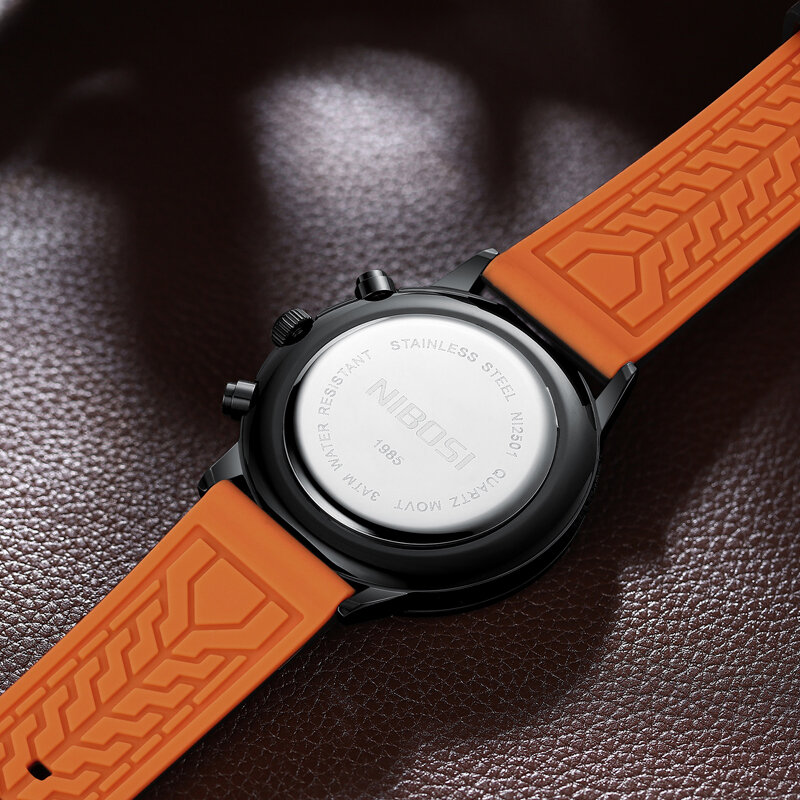 Nibosi relógio masculino de quartzo com pulseira de silicone, impermeável, esportes, cronógrafo, marca de luxo, moda