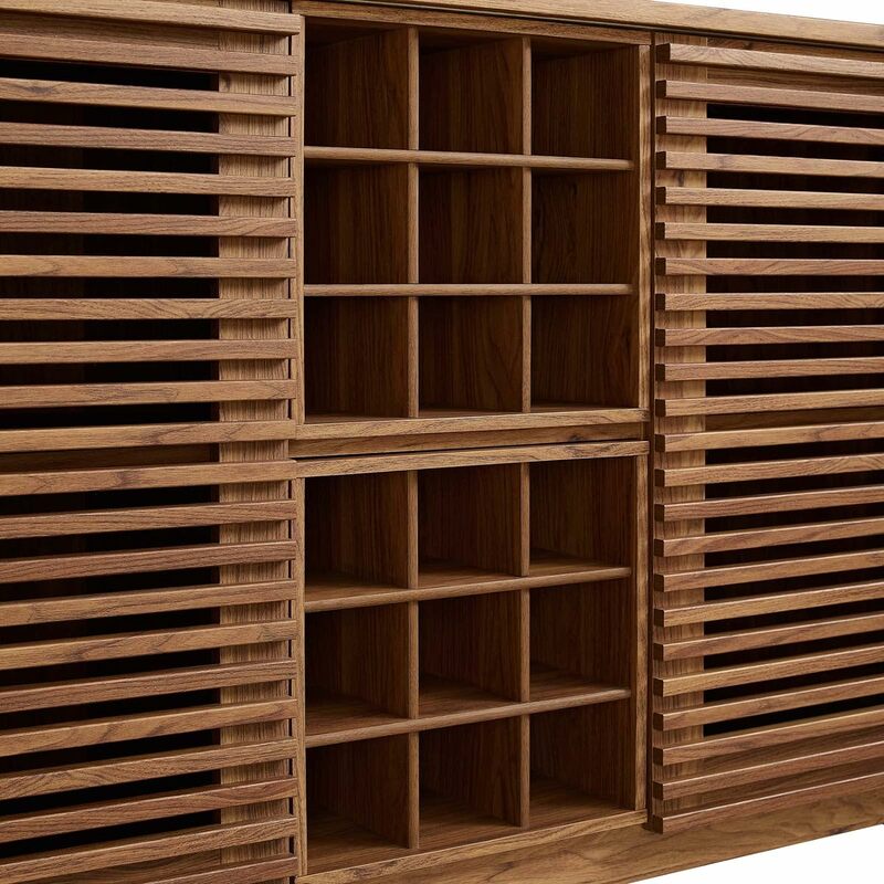 Modern Wine Bar Cabinet in Walnut, Wood Farmhouse Buffet Cabinet, Bars & Wine Cabinets w/ Wine Rack for Liquor and Glasses