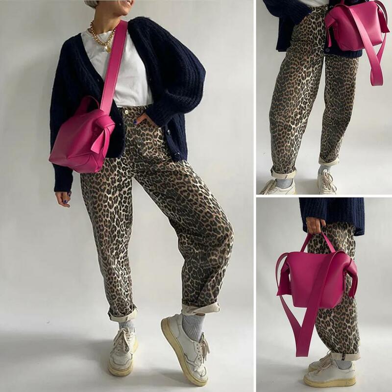 Pantalon à jambes larges imprimé léopard pour femme, taille élastique mi-haute, vêtements de travail et de loisirs, fjSummer