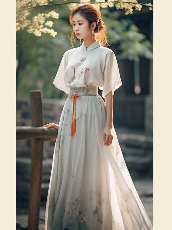 Verbesserte chinesische Hanfu weibliche Retro tägliche Tee Kunst Fee Hanfu Kleid Set Frauen Vintage Dame orientalische tägliche Hanfu Kleid