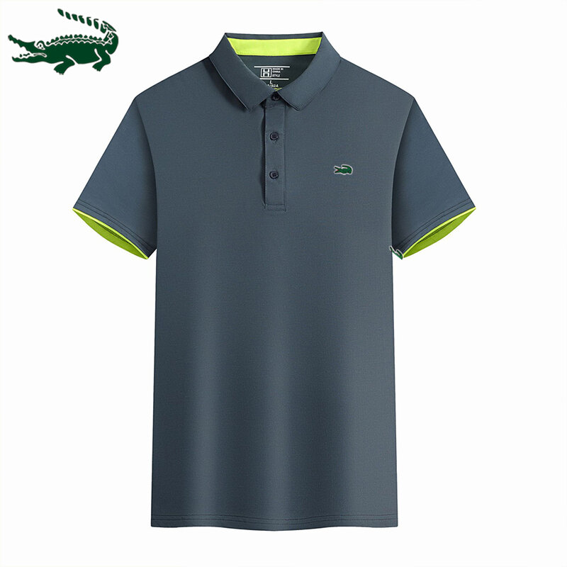 Męska modna sportowa koszulka polo do golfa solidna koszulka polo z krótkim rękawem w paski z klapami letnia wysokiej klasy haftowana oddychająca koszulka
