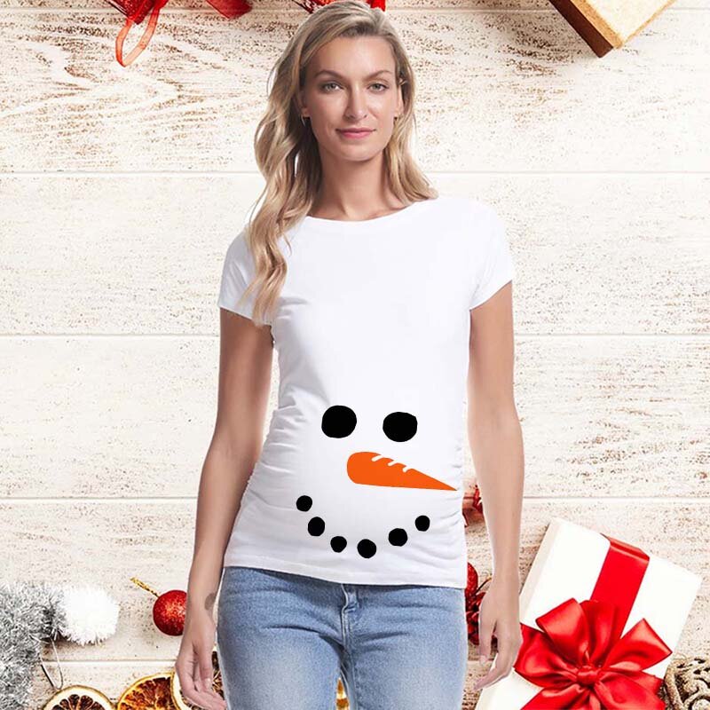 Camiseta de maternidad para mujer, ropa de embarazo con estampado de Papá Noel, bonita, de Navidad