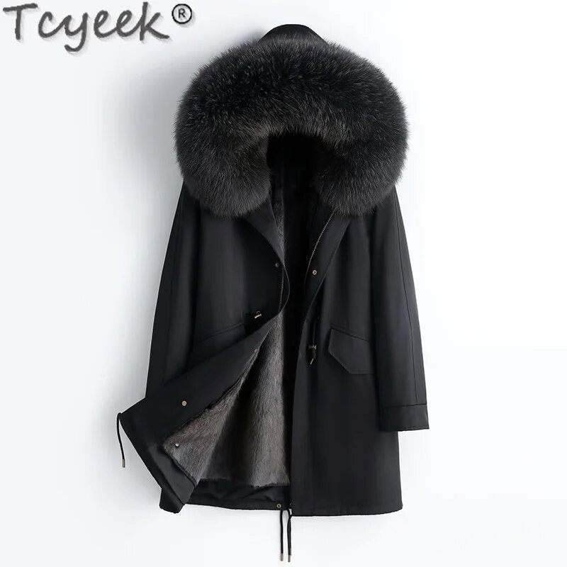 Natural Tcyeek Mink Parka Real Jacket Female Winter Jackets for Women Clothes 2024 Korean Warm Detachable Fox Fur Collar