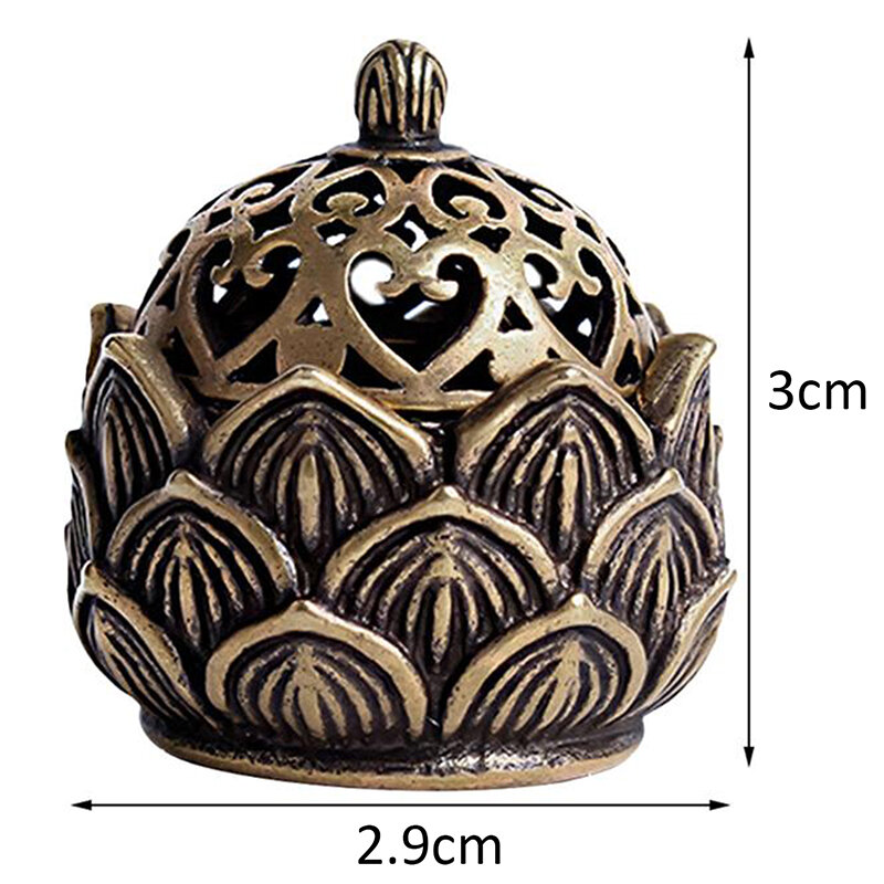 Retro cobre pequeno bolso de lótus oco para fora incenso vara queimador bronze incenso titular com capa sândalo cense decoração casa