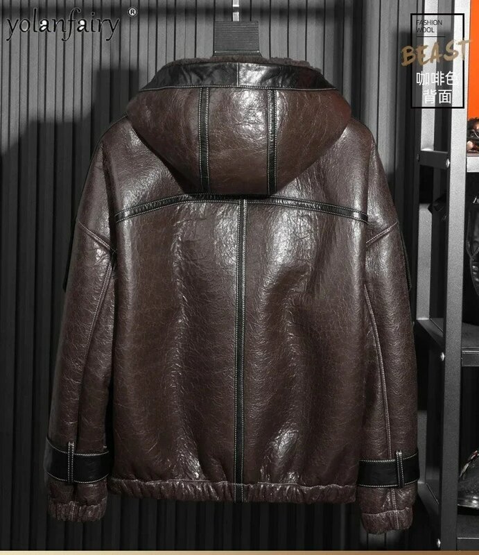 Original Natural Fur Coat Men's Leather Jacket Short Hooded Fur Jackets for Men Winter New Loose Real Fur Clothes Male Clothing