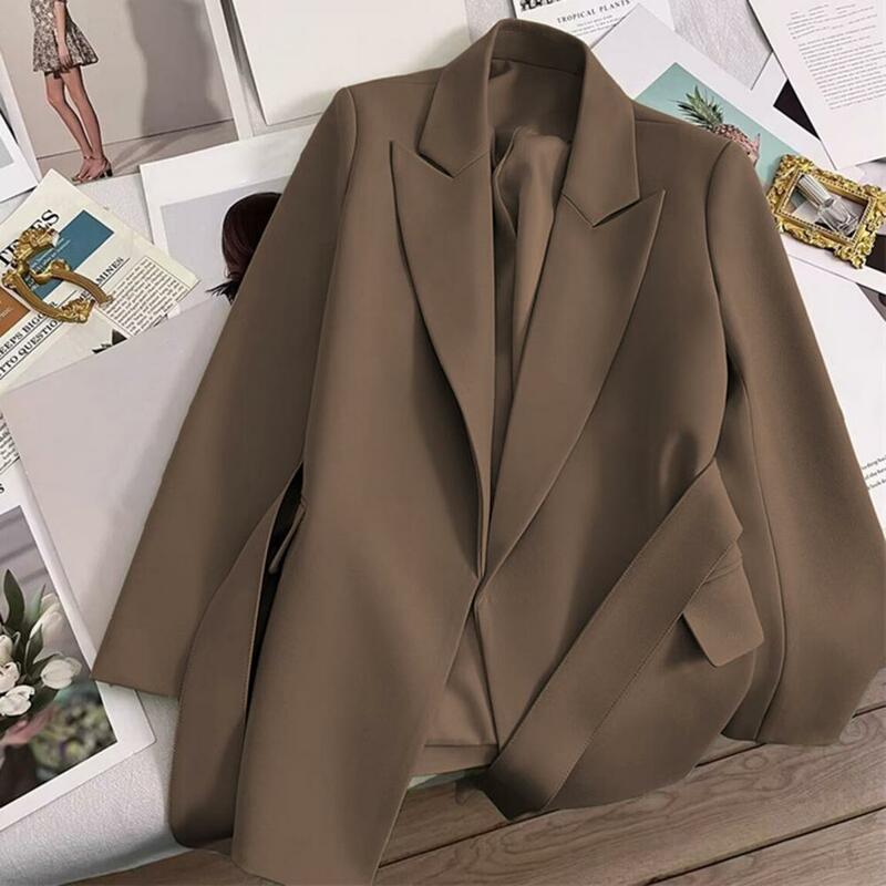 Lady Formal Coat Formal Business Style Women's Suit Coat with Belted Waist Slim Fit Long Sleeve Office Coat for Ol Commute