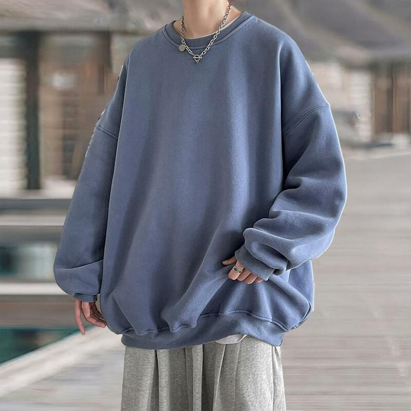 Sudadera cómoda para hombre, suéter de manga larga con cuello redondo, Color sólido, diseño grueso y cálido, informal, Otoño e Invierno