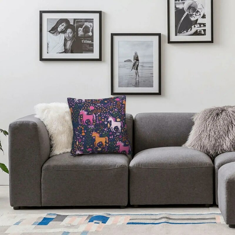 유니콘 꽃 정원 사각 베개 커버, 폴리에스터 쿠션 장식, 편안한 던지기 베개, 가정용 소파용